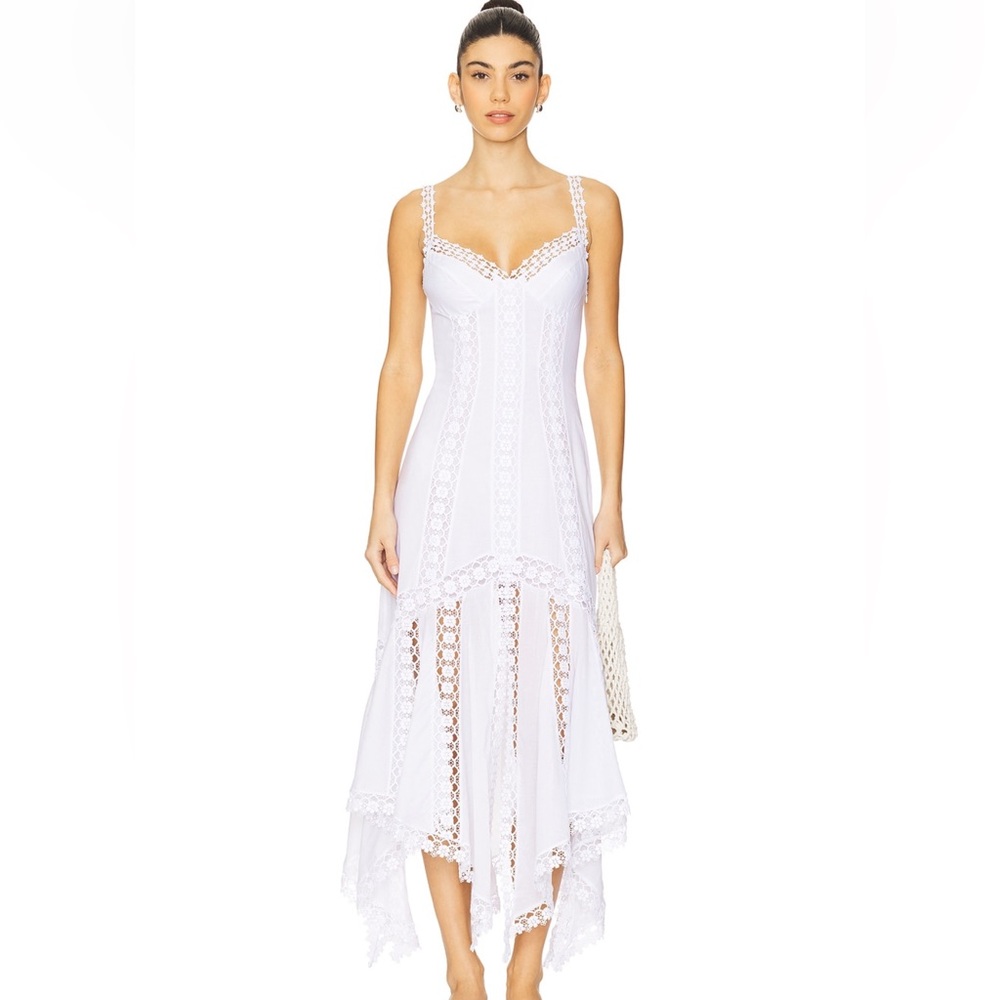 Charo Ruiz White Lace Midi Dress
